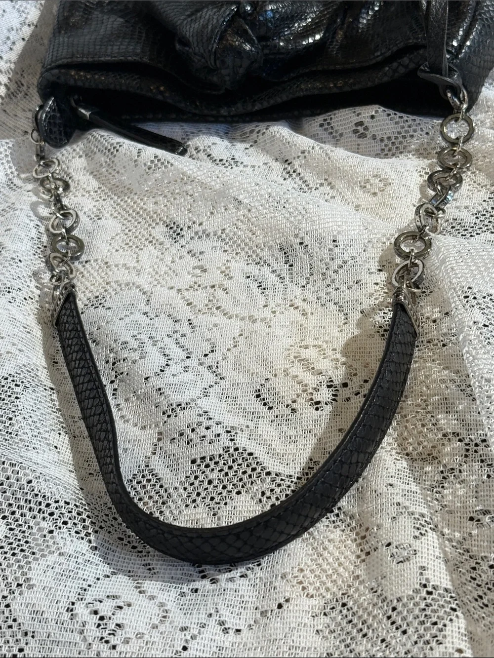 Brighton Black Snake Skin Embossed Leather Shoulder Bag